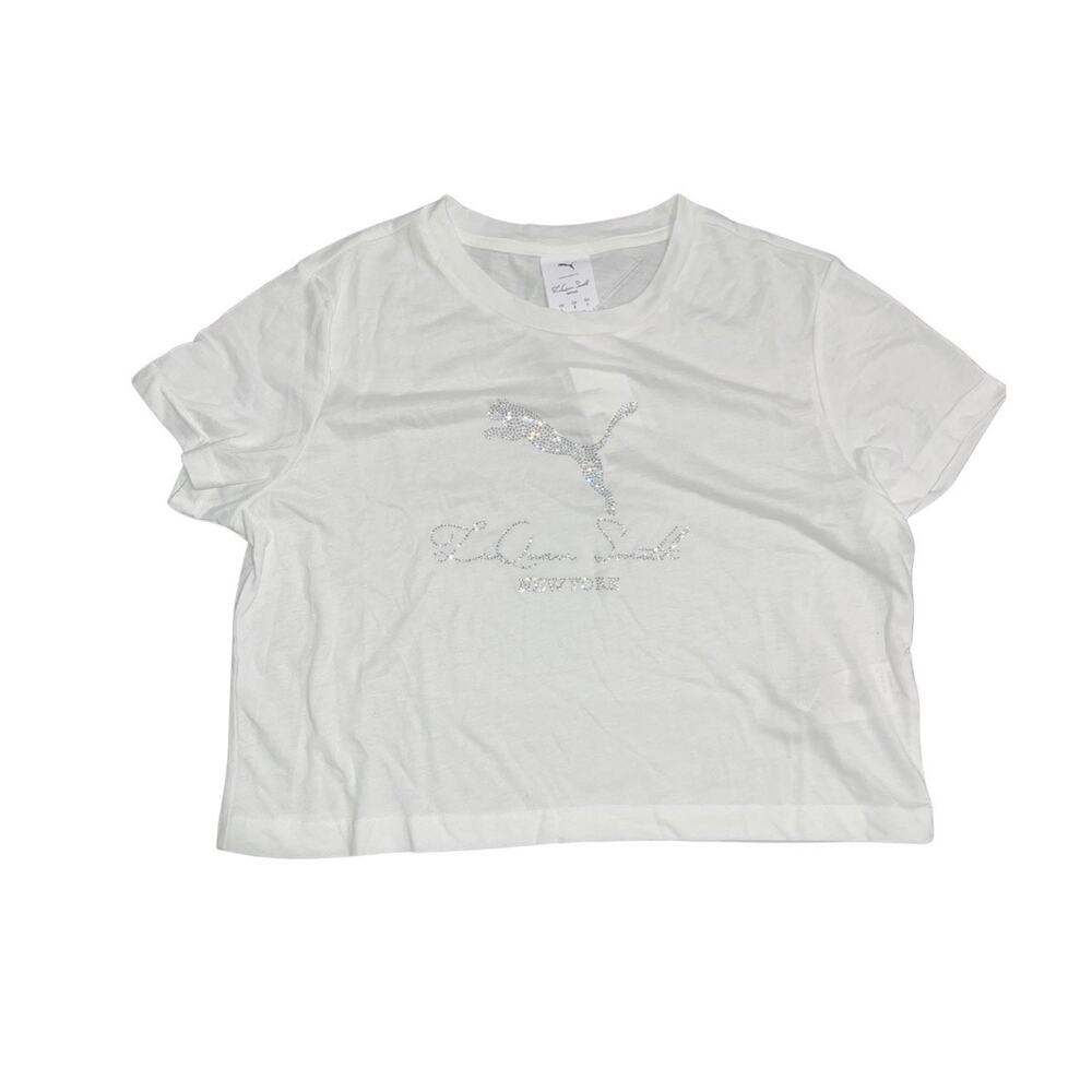 Puma Collaboration LaQuan Smith Women's Baby Tee White Size Large Rhinestone NWT